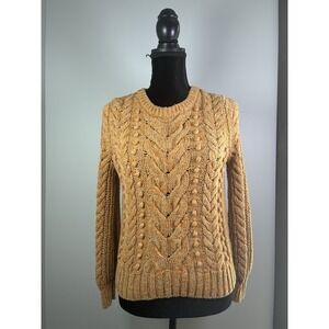 Goodthreads Womens Medium Marled Popcorn Cable Knit Sweater Crewneck Gold Yellow